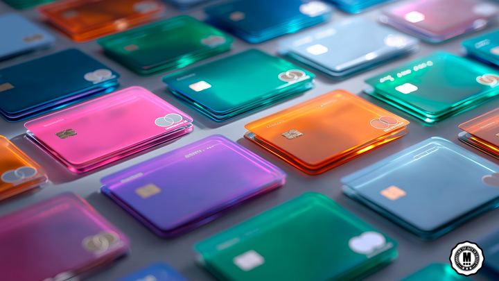Illustration of multiple credit cards overlapping each other, featuring different colors and designs.